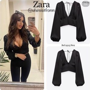 Zara SATIN LACE TOP BLACK | 9315/802/258/009